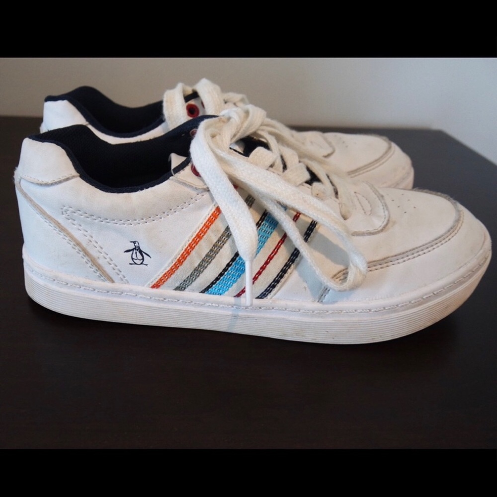 SOLD-Boys Preppy  White Classic Penguin Sneakers - Picture 2 of 6